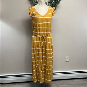 Simply Vera Vera Wang Linen Blend Lined Cap Sleeve Tiered Dress Pockets XS